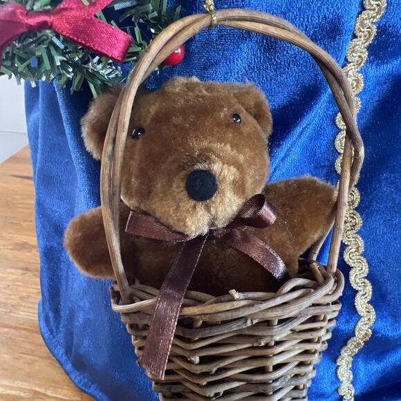 Vintage Santa Tree Topper 24 Blue Robe w/Snowman,Bear & Basket VTG Xmas Decor - Picture 7 of 11